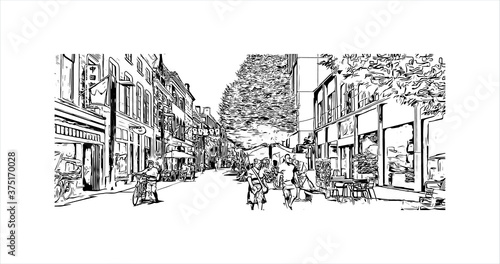 Building view with landmark of Arnhem is a city and municipality situated in the eastern part of the Netherlands. Hand drawn sketch illustration in vector.