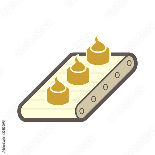 Sweet food on production line in food processing, vector icon design on white background.