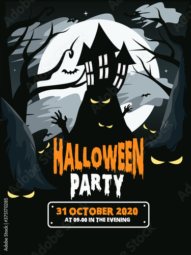 Halloween poster. Scary party invitation flyer template with horror symbol, vector halloween background