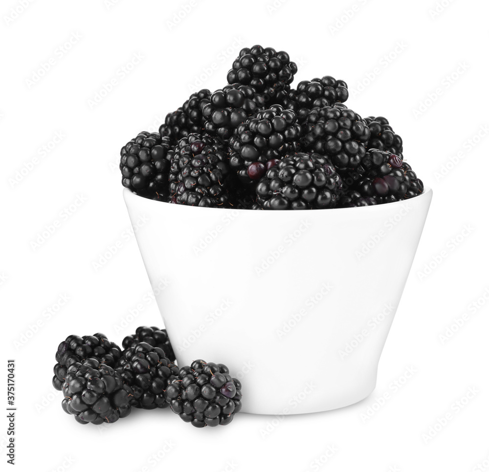 Fresh ripe blackberries in bowl isolated on white Fresh ripe blackberries in bowl isolated on white