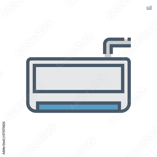 Air conditioner (AC) indoor unit icon or evaporator and wall mounted. That is part of mini split system or ductless system type. For removing heat and moisture from room. 64x64 pixel line icon.