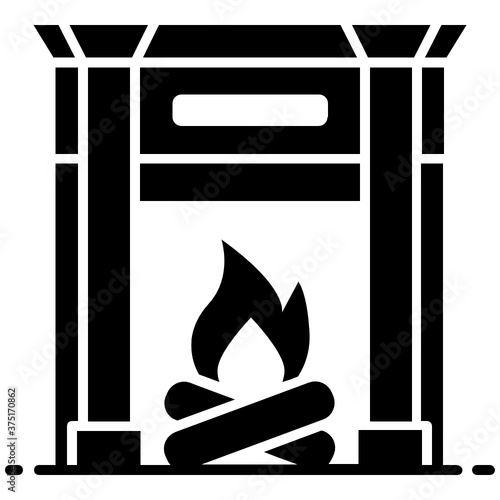 
A stone made structure with fire symbolising a burning fireplace or furnace icon
