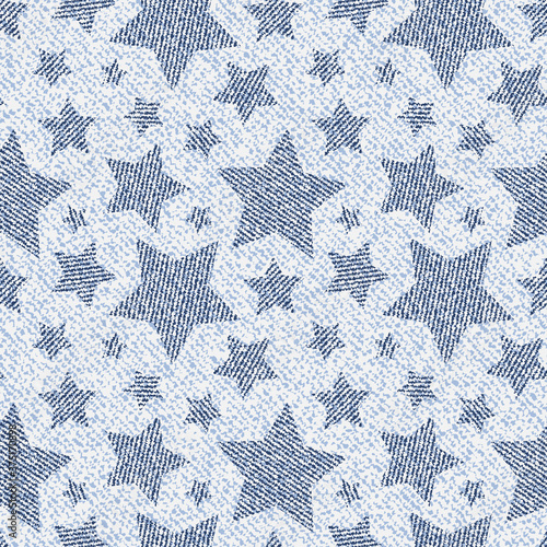 Jeans background with Stars. Vector Denim seamless pattern.
