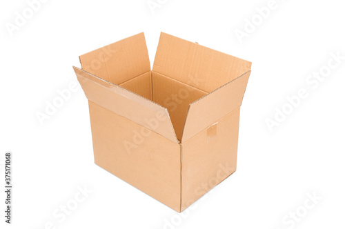 Opened empty cardboard box isolated on white background © unclepodger