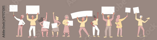 Protest. Group of men and women with banners.