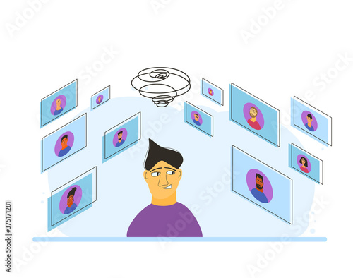 Video conference concept. Online call. Vector flat