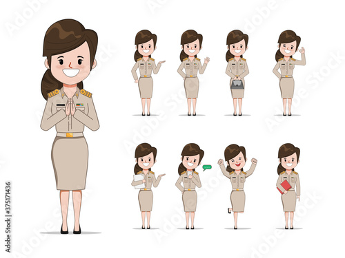 Thai teacher in uniform set pose. Young government with job character.