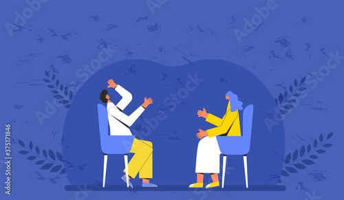 Mental health therapy session. Vector color flat.