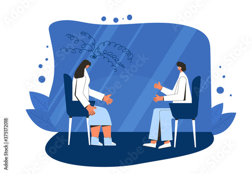 Mental health therapy session. Vector color flat.
