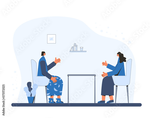 Mental health therapy session. Vector color flat.