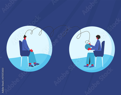 Mental health therapy session. Vector color flat.
