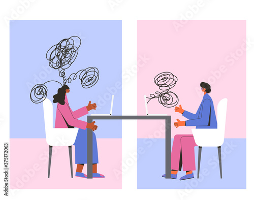 Mental health therapy session. Vector color flat.