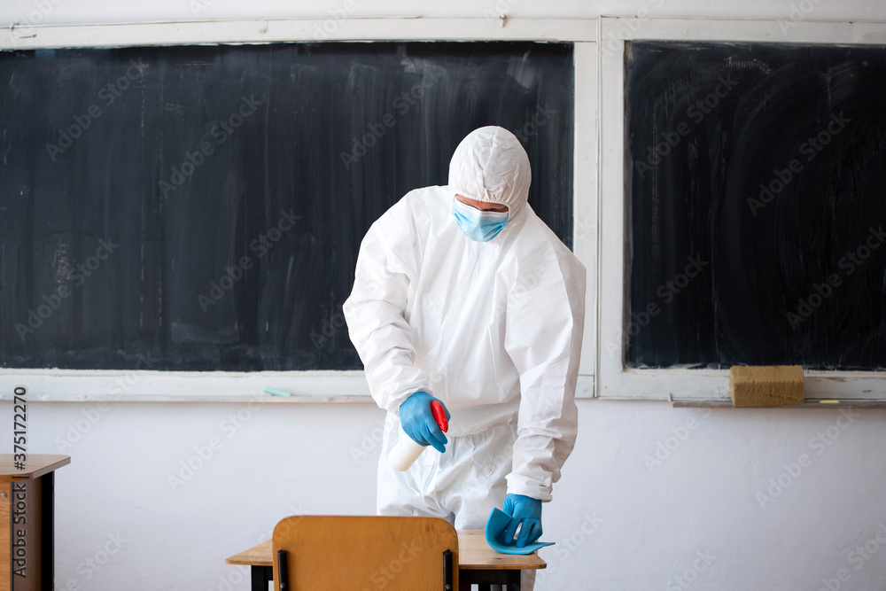 Cleaning and disinfection school class to prevent COVID-19.M Cleaning and disinfection school class to prevent COVID-19.M