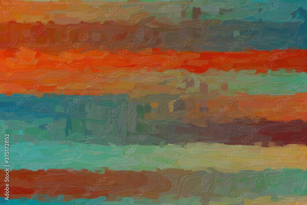 Orange, red and blue lines impressionist impasto background, digitally created.