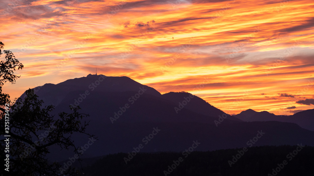 The 'Dobratsch' massif at burning sunset