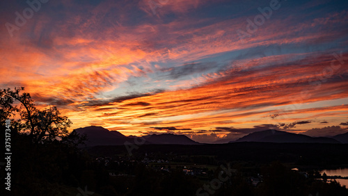 The  Dobratsch  massif at burning sunset