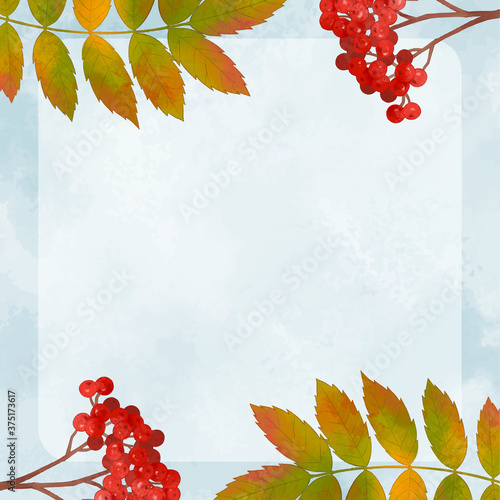 ナナカマドのイラストの秋の水彩風フレーム素材