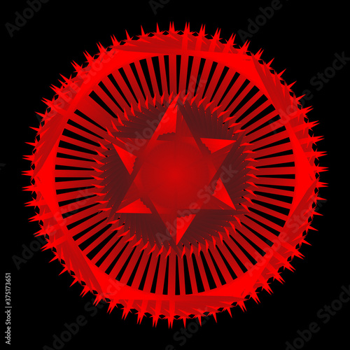 abstract pentagram spirograph on black background. Spirograph decorative element for design. Red pentagram spirograph.