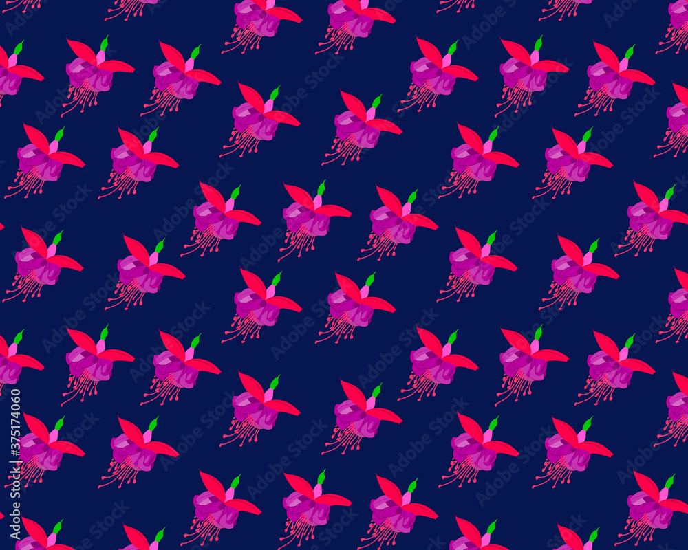 Fuchsia flower seamless repeat pattern design Illustration Fuchsia flower seamless repeat pattern design Illustration