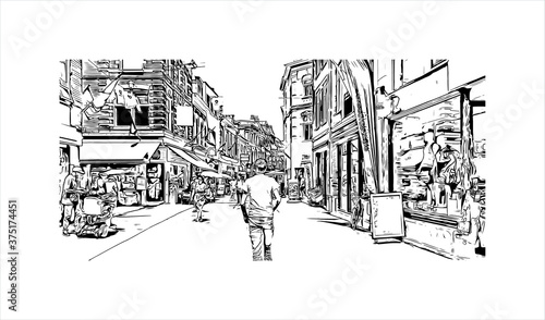 Building view with landmark of Arnhem is a city and municipality situated in the eastern part of the Netherlands. Hand drawn sketch illustration in vector.