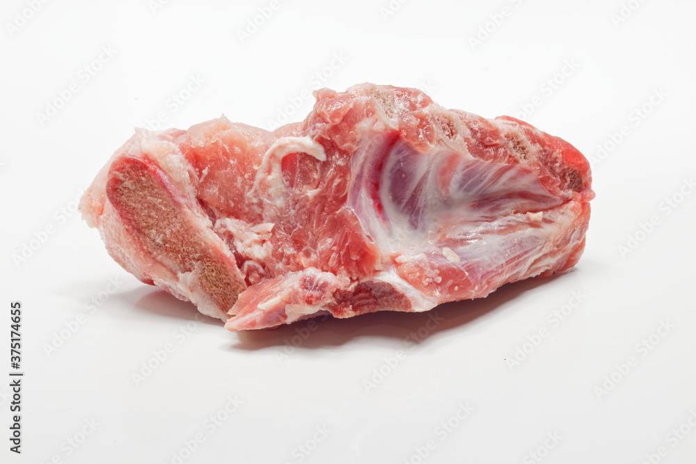 Piece of fresh minced meat on white.Serie of images.