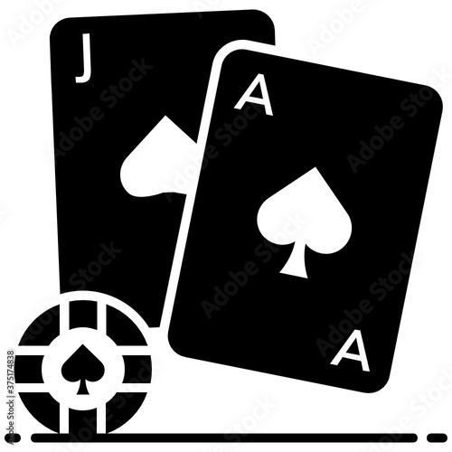 
Card game, blackjack icon in design.
