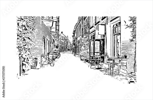 Building view with landmark of Arnhem is a city and municipality situated in the eastern part of the Netherlands. Hand drawn sketch illustration in vector.