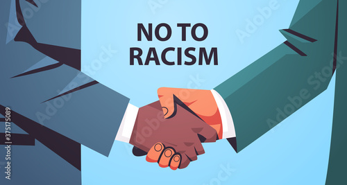 different color handshake black and yellow handshaking poster against racism and discrimination racial equality social justice concept horizontal vector illustration