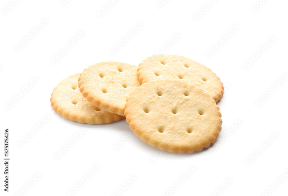 Crispy crackers isolated on white. Delicious snack