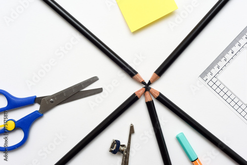 Wallpaper Mural School equipment background of stationary for class lessons on white paper Torontodigital.ca