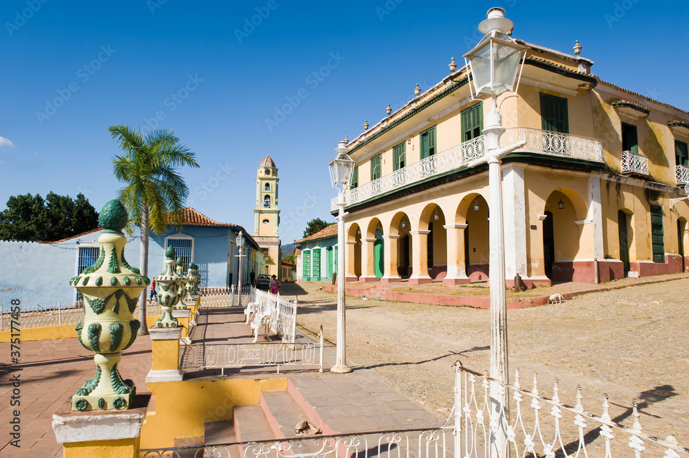 Obraz premium Museo romantico, former palace of the Count Brunet, and Tower of the Convento de San Francisco de Asis , Trinidad, Sancti Spiritus Province, Cuba, Central America, Unesco World Heritage Site.