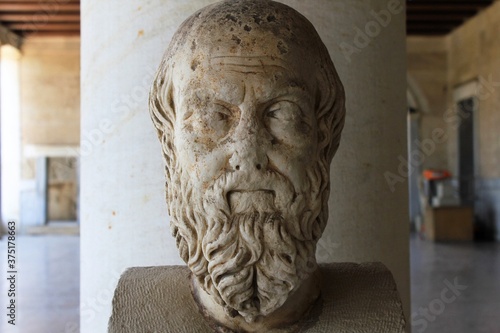 Statue of the ancient Greek historian Herodotus in Athens, Greece, July 27 2020.