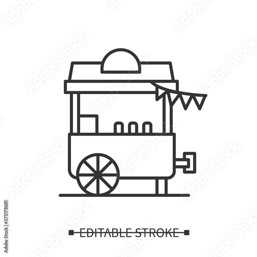 Ice cream stall icon. Food cart linear pictogram. Concept of street fair mobile food stand summer mobile cafe, circus and street food festival activities. Editable stroke vector illustration