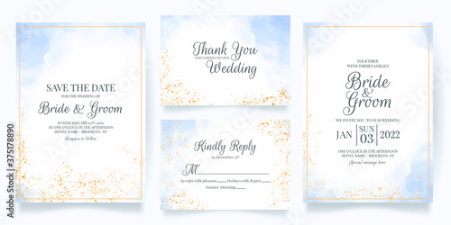 wedding invitation card template set with watercolor decoration