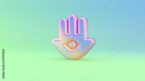 3d rendering colorful vibrant symbol of hamsa on colored background photo