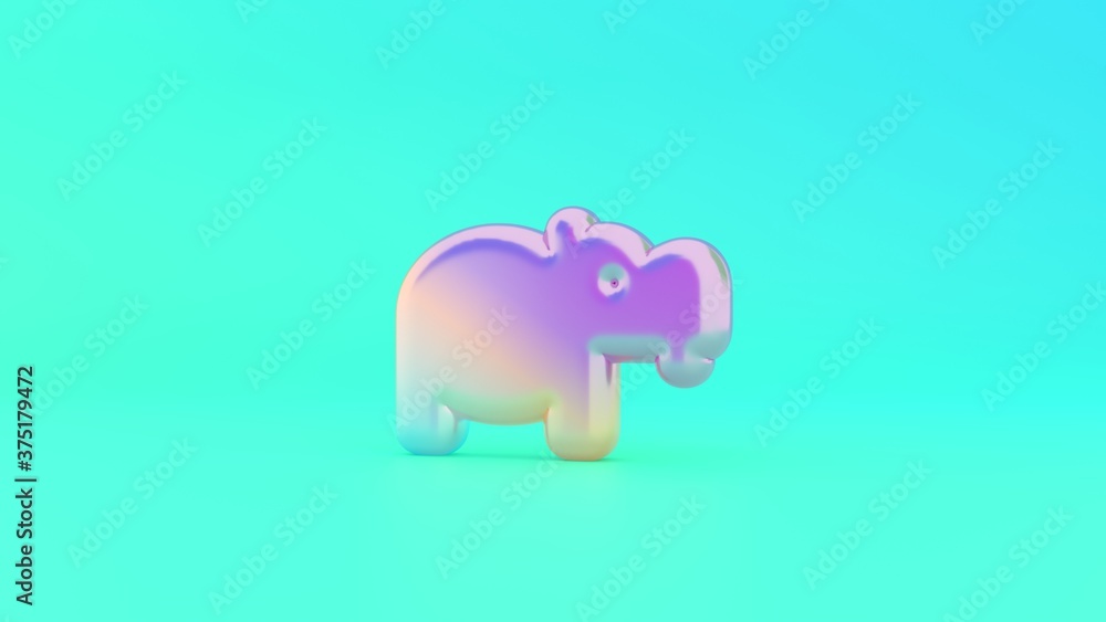 3d rendering colorful vibrant symbol of hippo on colored background
