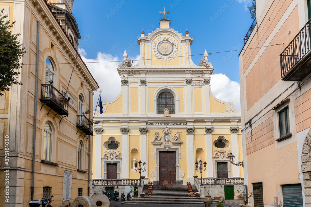 The imposing Basilica of Santa Trofimena in Neoclassical style, Minori, Amalfi Coast