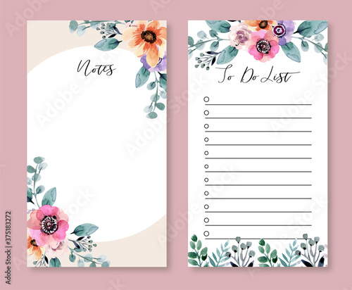 Spring Florals Watercolor To Do List and Notes Template Vector
