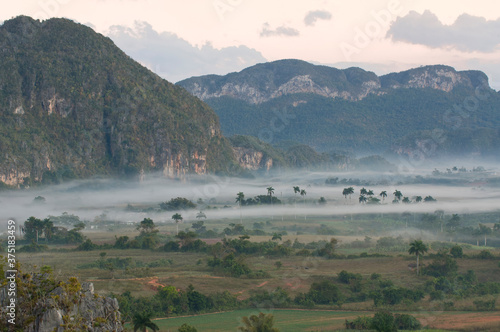 Vinales valley at dawn, Mogotes, Pinar del Rio Province, Cuba, Central America, Unesco World Heritage Site. photo