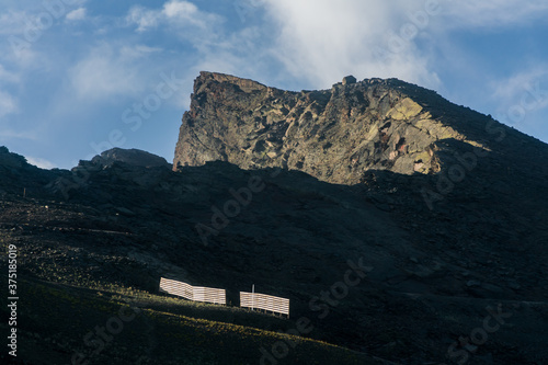 Pico del Veleta in Sierra Nevada illuminated with the light of dawn.