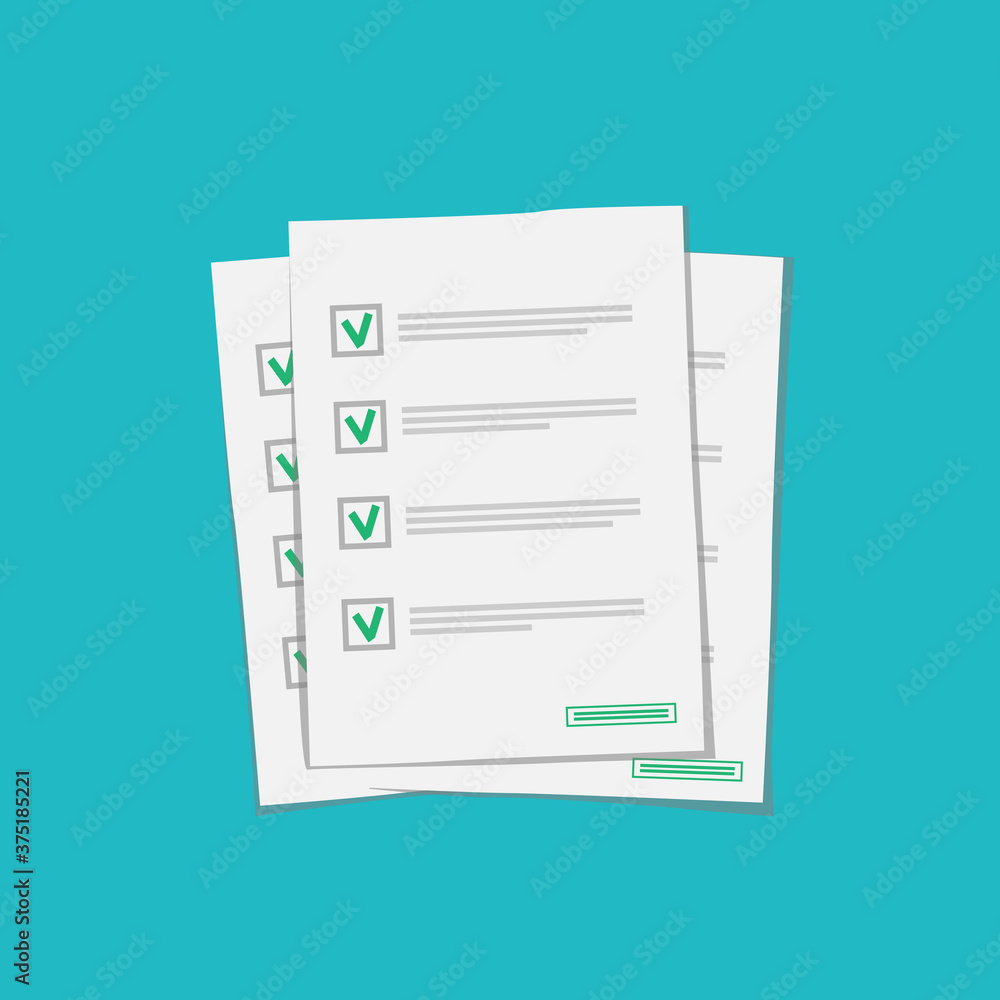 Stack of paper sheets, approved contract documents, creative vector illustration Stack of paper sheets, approved contract documents, creative vector illustration