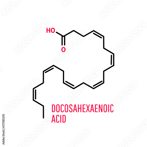 Docosahexaenoic acid skeletal chemical formula, DHA, cervonic acid, molecule. Vector illustration