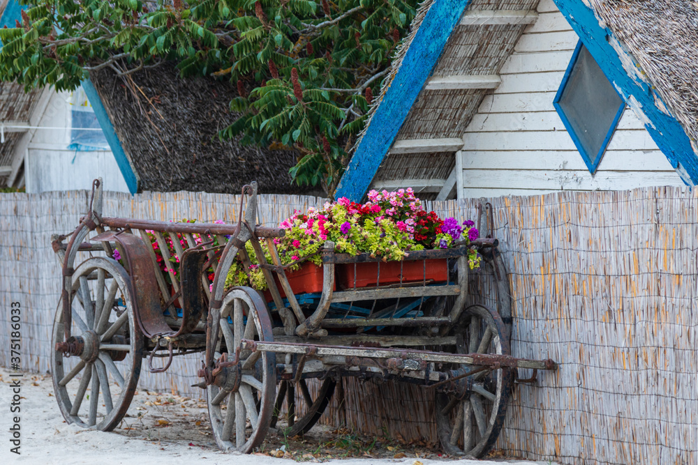 old vintage carriage with flowers