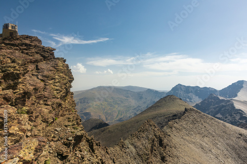 View of the main peaks of Sierra Nevada, in the foreground the Veleta, in the background the Mulhacen and the Alcazaba.