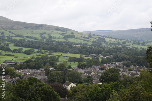 Scenic  aerial views of the Hope Valley and Castleton  in the Peak District  UK