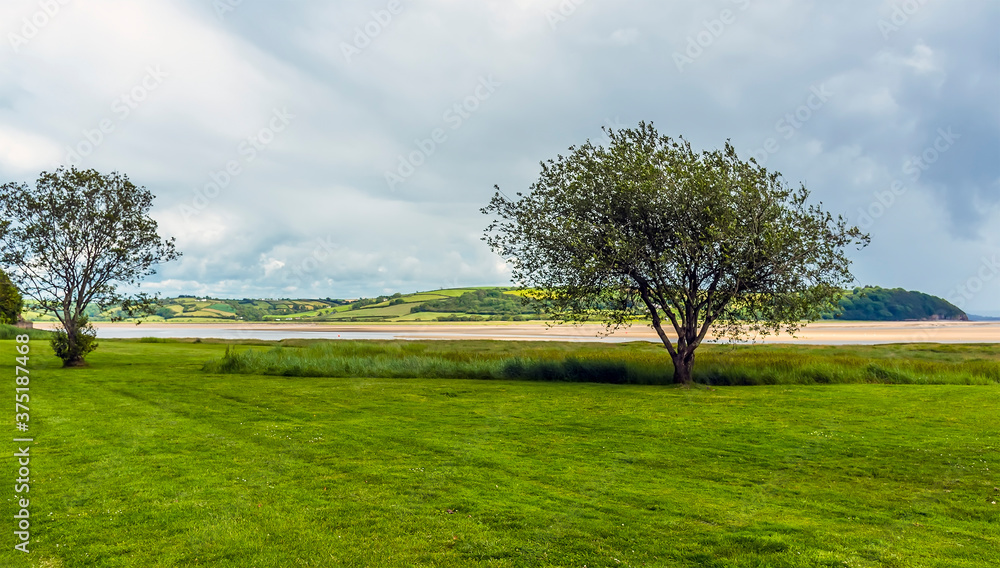 A view from the town of Laugharne, Wales across the Taff Estuary in the summertime