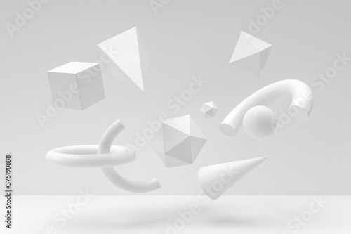 Floating geometries, creative background, 3d rendering.