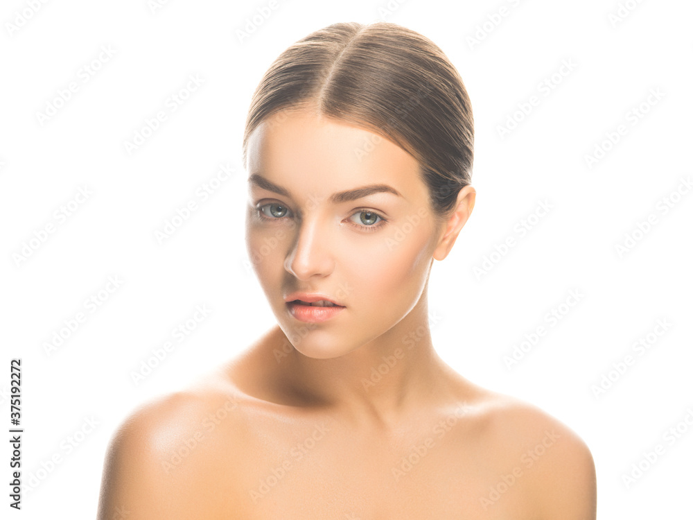 Headshot of young pretty female clean naturally beautiful face isolated on white. Headshot of young pretty female clean naturally beautiful face isolated on white.
