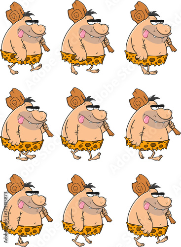 Caveman Cartoon Character Walk Cycle Animation Sprite. Vector Illustration Isolated On White Background