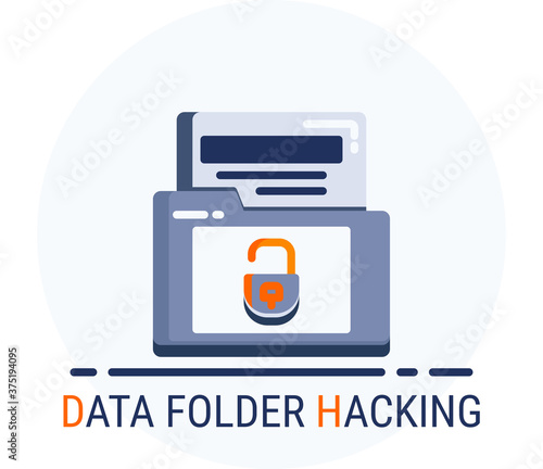 Flat Icons Style. Hacker Cyber crime attack Data Folder Hacking for web design.